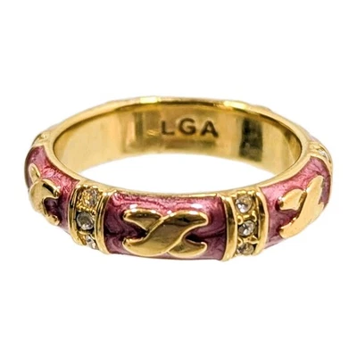 Lauren G Adams Rose Enamel CZ And Gold Plated Ring Size 6.75 - Image 1 of 4
