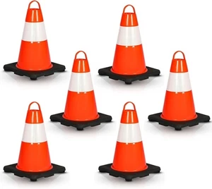 Pyle 12" PVC Traffic Cones 6 Pieces - High Visibility Cones for Parking - Orange - Picture 1 of 9