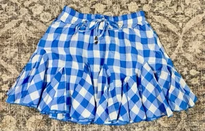 Entro Women’s S Blue White Gingham Check Tiered Ruffle Skort Spring Coquette B8 - Afbeelding 1 van 7