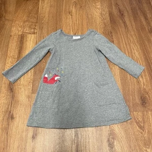 Hanna Andersson Girls Gray Long Sleeve Cotton Dress Fox Pocket Size 4 Toddler - Picture 1 of 6