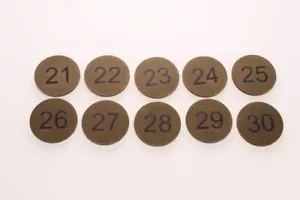 21 to 30 30mm Engraved Discs Table Numbers Brass Affect Self Adhesive - Picture 1 of 5