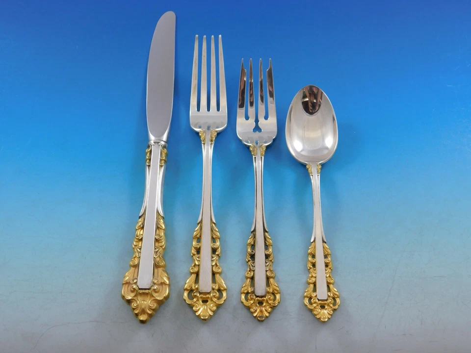 Medici Golden Accent by Gorham Sterling Silver Flatware Set 12 Service 50 Pieces - Image 1 of 4