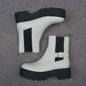 Marc Fisher Boots Womens 8 8M White Black Chelsea Dacilla Platform Chunky Bootie - Picture 1 of 13