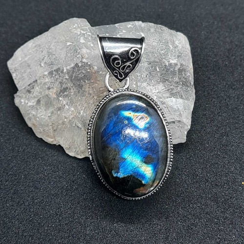 VETEMENTS Gemma Labradorite Argento Sterling 925 Placcato Ciondolo Gioielli 1 3 4"