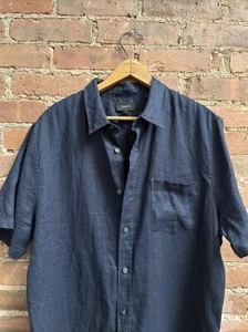 Vince Men’s SS Shirt, Sz Large,Navy Blue Linen - Picture 1 of 8