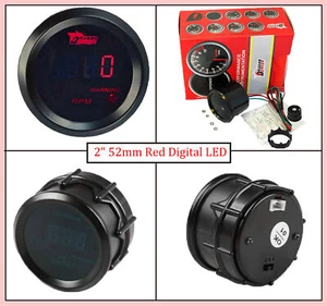 NEW 2" 52mm Red Digital LED Elec 0-9999 RPM Tachometer Tacho Gauge Car Dragon US - Picture 1 of 7