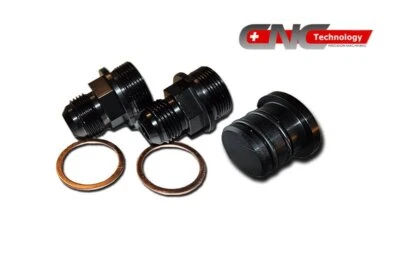 REAR BLOCK BREATHER FITTINGS AND PLUG FOR B16 B18C CATCH CAN M28 TO 10AN-BLACK - Image 1 of 4
