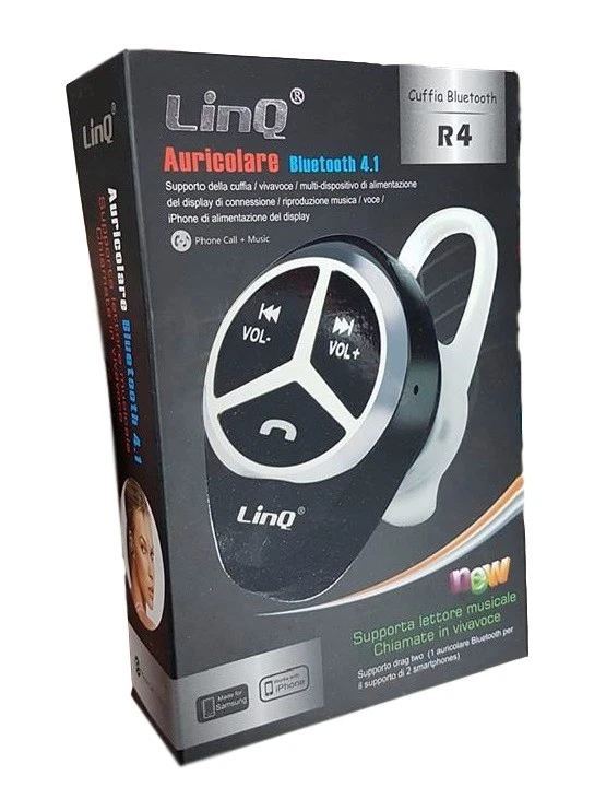 x Auricolare Stereo Bluetooth 4.1 Con Controllo Musica Voce Smartphone Linq R4 - Immagine 1 di 1