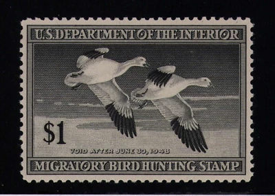 1947 US RW14 $1 Migratory Bird Hunting Duck Stamp Snow Geese MNH VF/XF OG - Image 1 of 3