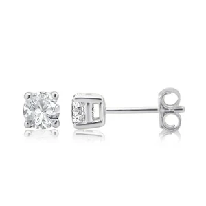 1-1/2 CT TW, Prong-Sets Sterling Silver Round Cut Diamond Stud Earrings - Picture 1 of 3