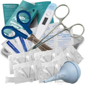 Welpen Whelping Kit Thermometer steril Schnurklemmen Pinzette Schere Aspirator - Bild 1 von 12