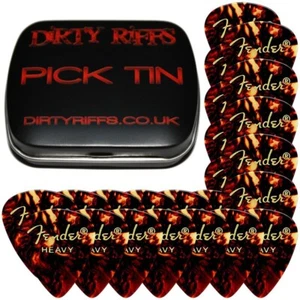 24 x Heavy Fender 451 Celluloid Shell Guitar Picks Plectrums In A Pick Tin - Picture 1 of 1