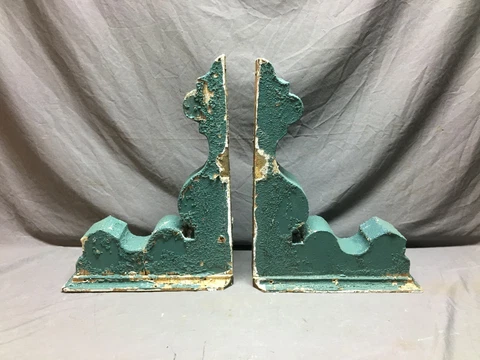 Pair Antique Wood Corbel Roof Bracket Victorian Shabby Green Vintage 795-20B Cover
