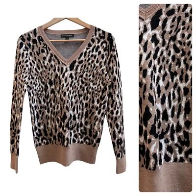 Banana Republic Merino Extra Fine Wool Blend Leopard Print V Neck Sweater XS - Image 1 of 4
