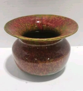 Mid-Century Green Yellow Orange Drip Glaze USA Pottery Spittoon Shape Vase  - Picture 1 of 9