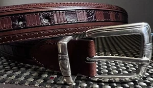PGA Tour Two Tone Belt Brown/Oxblood Leather Fancy Buckle/Tip Size 38 Squares - Picture 1 of 12