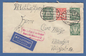 Gdańsk 1932 list poczty lotniczej z nr Mi 194xb (3) i 202 gel. n. Monachium