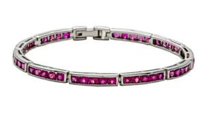 935 Argentium Silver Brilliant Dark Pink Ruby Women's Fashion Elegant Bracelets - Picture 1 of 4