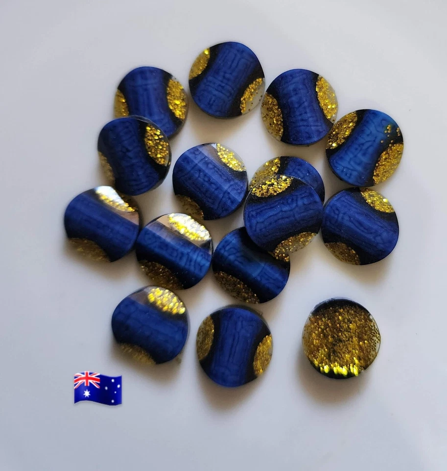 Cabujón de madera brillante azul oscuro y dorado de 12 mm con respaldo plano 10 piezas Foto 1 de 1