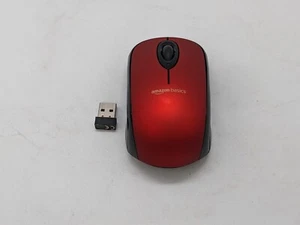 Amazon Basics wireless mouse 2.4 GHz USB nano receiver red HM8126 for PC laptop - Picture 1 of 12