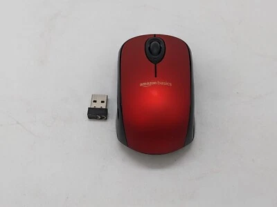 Amazon Basics wireless mouse 2.4 GHz USB nano receiver red HM8126 for PC laptop - Image 1 of 4