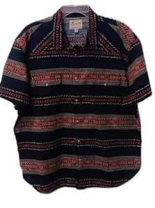 Lucky Brand Herren Blau Beige Mauve Aztekenmuster Perlen Druckknopf Stretch Hemd, XXL - Bild 1 von 6