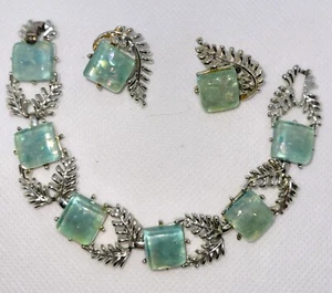 VTG Coro Lucite Aqua Confetti Bracelet and Clip on Earrings - Picture 1 of 10