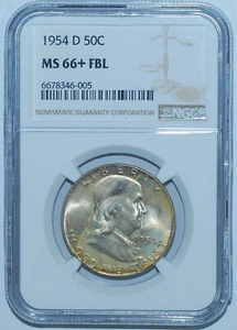 1954 D NGC MS66+FBL Full Bell Lines Franklin Half Dollar - Picture 1 of 2