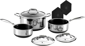 HexClad Hybrid Nonstick 6-Piece Pot Set with Trivets, 2, 3, and 8-Quart Pots - Picture 1 of 6