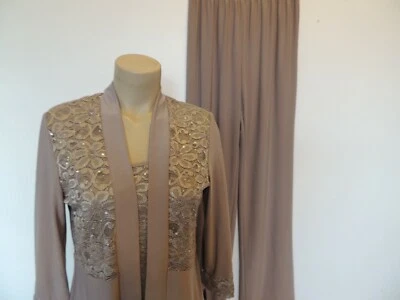 Nuevo con etiquetas R&M Richards talla 8 beige moca una pieza top chaqueta, conjunto pantalones  Foto 1 de 4