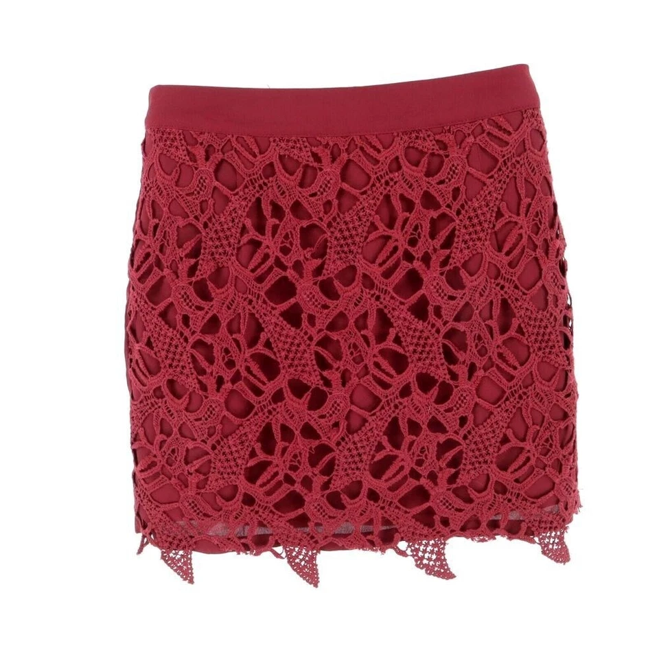 Falda de Encaje Forrada Corta Para Mujer S Granate Bordada Poliéster Doble Cero Marca Foto 1 de 4
