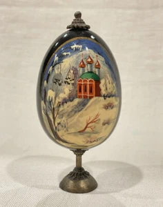 Vintage Russian Hand Painted Lacquer Egg Winter Orthodox Church Signed Usov - Picture 1 of 16