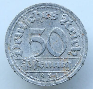 1921 Deutschland 50 Pfennig J Weimarer Republik Aluminiummünze - Bild 1 von 2