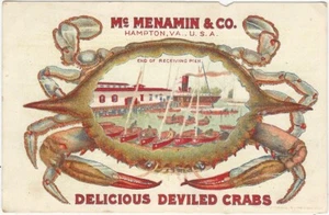Deviled Crab - McMenamin Hampton Virginia Meeresfrüchte Schalentiere Original Trade Card - Bild 1 von 2