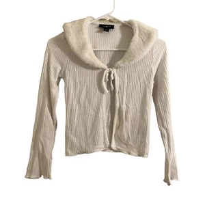 Amy Byer Girls Cardigan Faux Fur Collar White Size M Girls Light Weight Long Slv - Picture 1 of 9