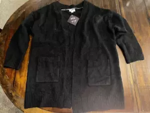 NEW Ava & Viv sz 1X Black Open Front Cardigan Sweater Pockets Very Soft! - Picture 1 of 5