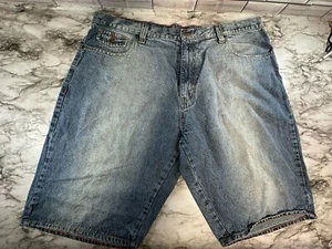 Pantalones de mezclilla Karl Kani dorados Y2K de colección lavado ácido cortos grandes holgados talla 46 hip hop años 90 - Imagen 1 de 7