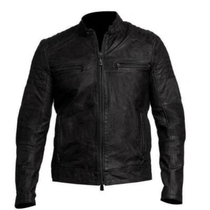 Mens Biker Vintage Motorcycle Distressed Black Leather Jacket - Picture 1 of 3
