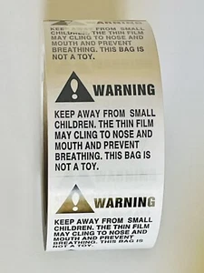 4X SUFFOCATION WARNING Labels/Stickers 500 Labels/Roll FREE PRIORITIY MAIL SHIP - Picture 1 of 2