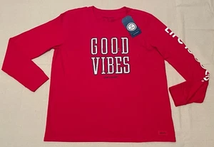 Camiseta trituradora manga larga Life Is Good "Good Vibes" para mujer talla XL roja nueva con etiquetas - Imagen 1 de 19