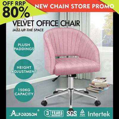 ALFORDSON Velvet Office Chair Swivel Armchair Computer Seat Adult Kids Pink - image 1 of 4