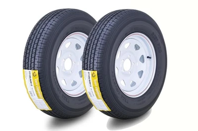 2 FC 拖车轮胎组件 ST185/80R13 8 层白色辐条轮辋 5 Lug on 4.5 — 第 1/4 张图片