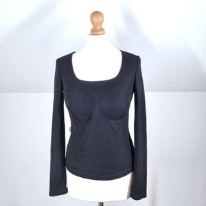 Moschino Top Corset Black Long Sleeves Bustier Bodycon Y2K Scoop 14 Fits 10 12 - Picture 1 of 8