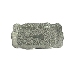 Piccolo Argento Vassoio Modellato Metallo Bambole Casa Miniatura Accessori 1:12 - Foto 1 di 8