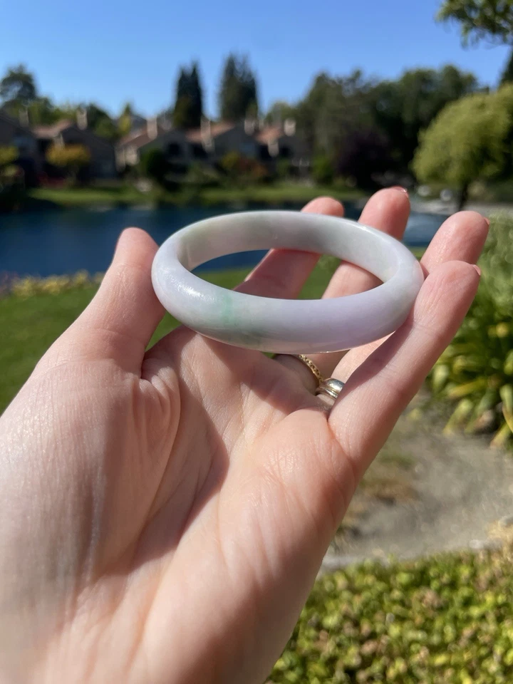 55.5mm Spring Lavender & Green Certified Grade A  Jade Bangle Ships from USA - Image 1 of 4