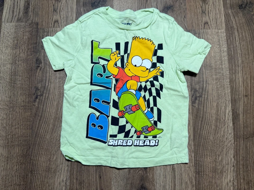 Camisa Antigua Azul Marino, Jóvenes Niños Talla XS, Verde, Estampado Gráfico Barba de Los Simpson Foto 1 de 4