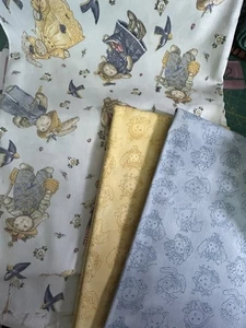 Bunnies By The Bay Quilt Fabric Lot 3 Pcs Blue Cotton 2.5Y Total Bunny Toile - Picture 1 of 5