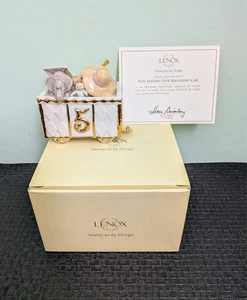 Lenox Happy Birthday Express FAN LOVING FIVE Ivory Porcelain Train Car, 24K Gold - Picture 1 of 8