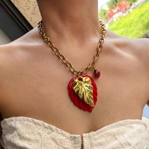 Women’s Gold Chunky Chain Necklace Ladybird Leaf Pendant Statement Fashion - Picture 1 of 6