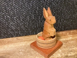 Vintage Erzgebirge Emil Helbig Osterhase Eiernest Holz geschnitzt Miniatur - Bild 1 von 6